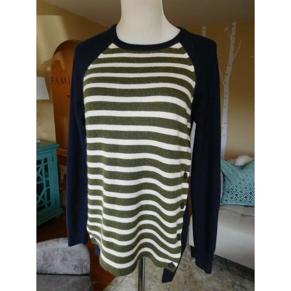 Darling J.CREW "Side Button Sweater" Striped Long Sleeve Crew Neck Sweater SZ XS - Picture 3 of 10